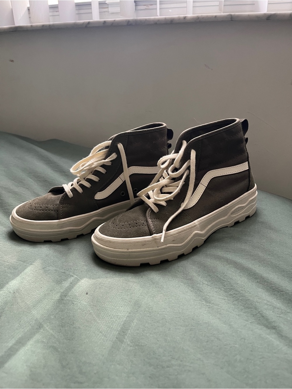 Vans Men's High-Top Sneakers in Olive Green and White